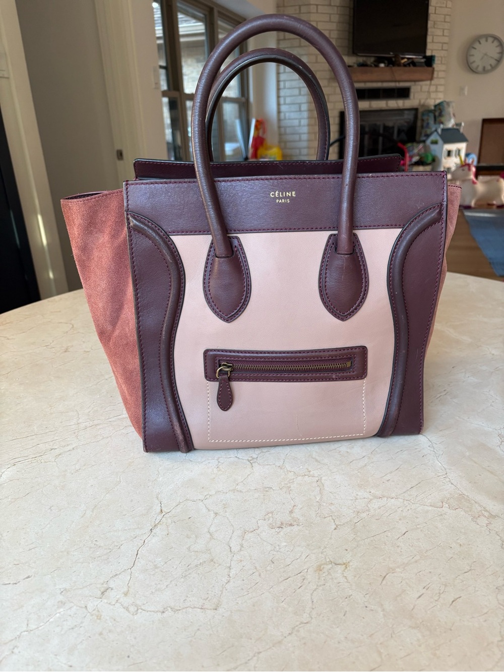 Celine Pink and Burgundy Trapeze Satchel